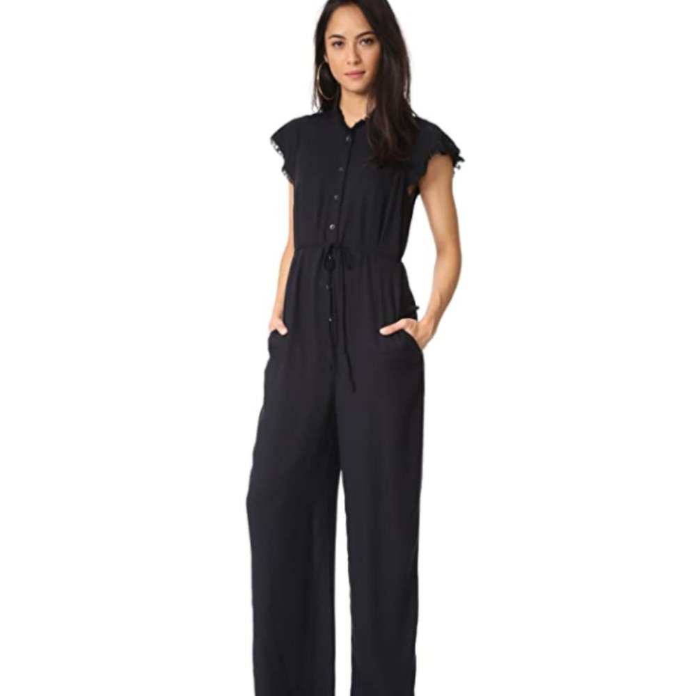 Splendid Black Button-Front Cap-Sleeve Jumpsuit